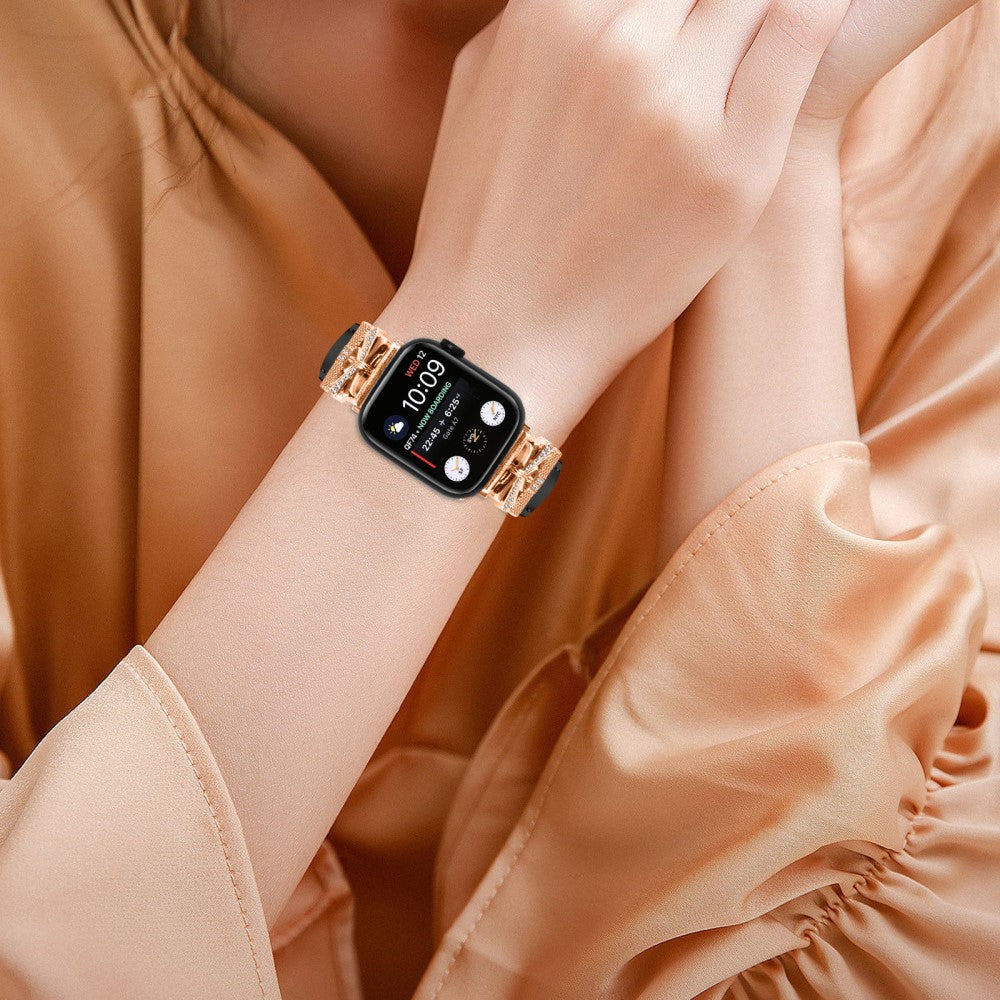 Solid Kunstlæder Og Rhinsten Universal Rem passer til Apple Smartwatch - Sort#serie_1