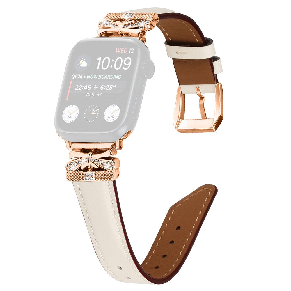 Solid Kunstlæder Og Rhinsten Universal Rem passer til Apple Smartwatch - Hvid#serie_5