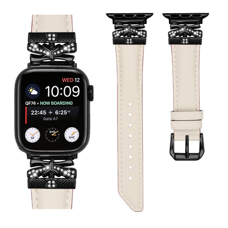 Skøn Kunstlæder Og Rhinsten Universal Rem passer til Apple Smartwatch - Hvid#serie_5