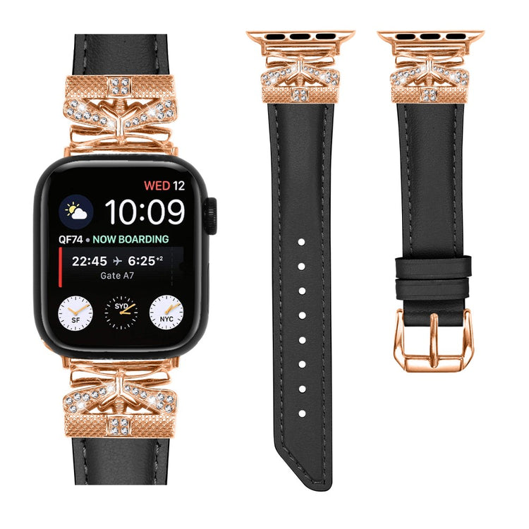 Skøn Kunstlæder Og Rhinsten Universal Rem passer til Apple Smartwatch - Sort#serie_1