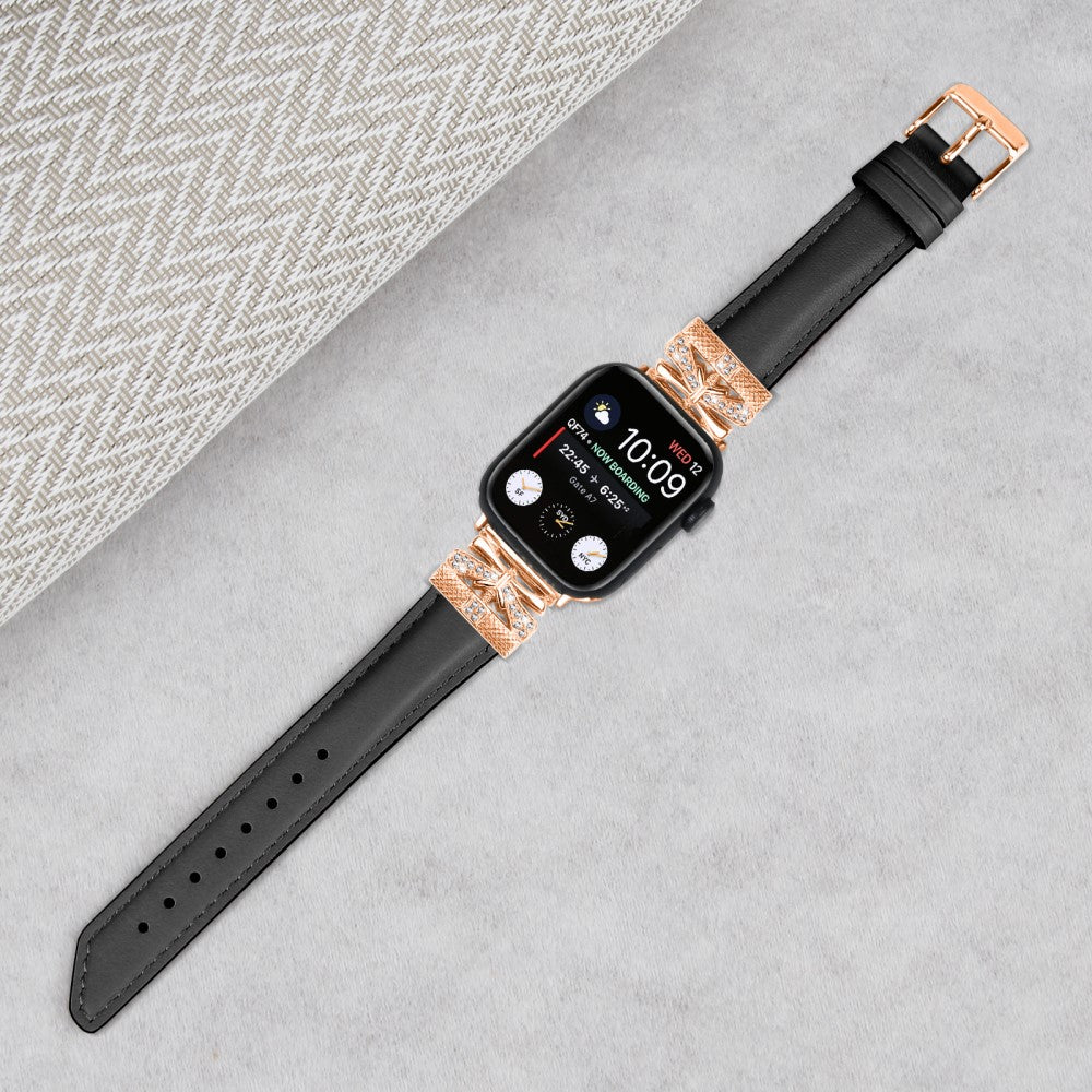 Skøn Kunstlæder Og Rhinsten Universal Rem passer til Apple Smartwatch - Sort#serie_1