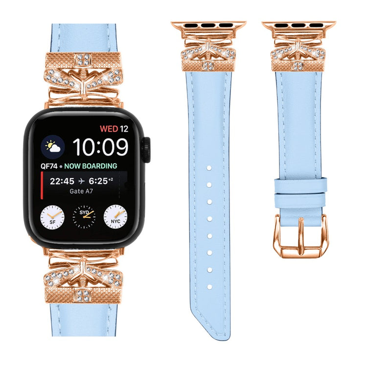 Skøn Kunstlæder Og Rhinsten Universal Rem passer til Apple Smartwatch - Blå#serie_4