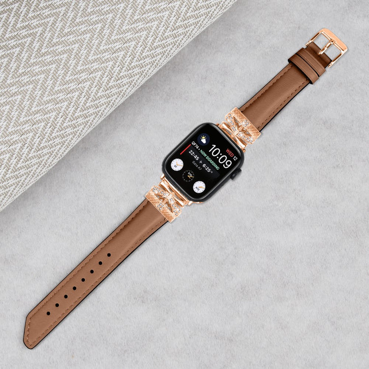Skøn Kunstlæder Og Rhinsten Universal Rem passer til Apple Smartwatch - Brun#serie_6
