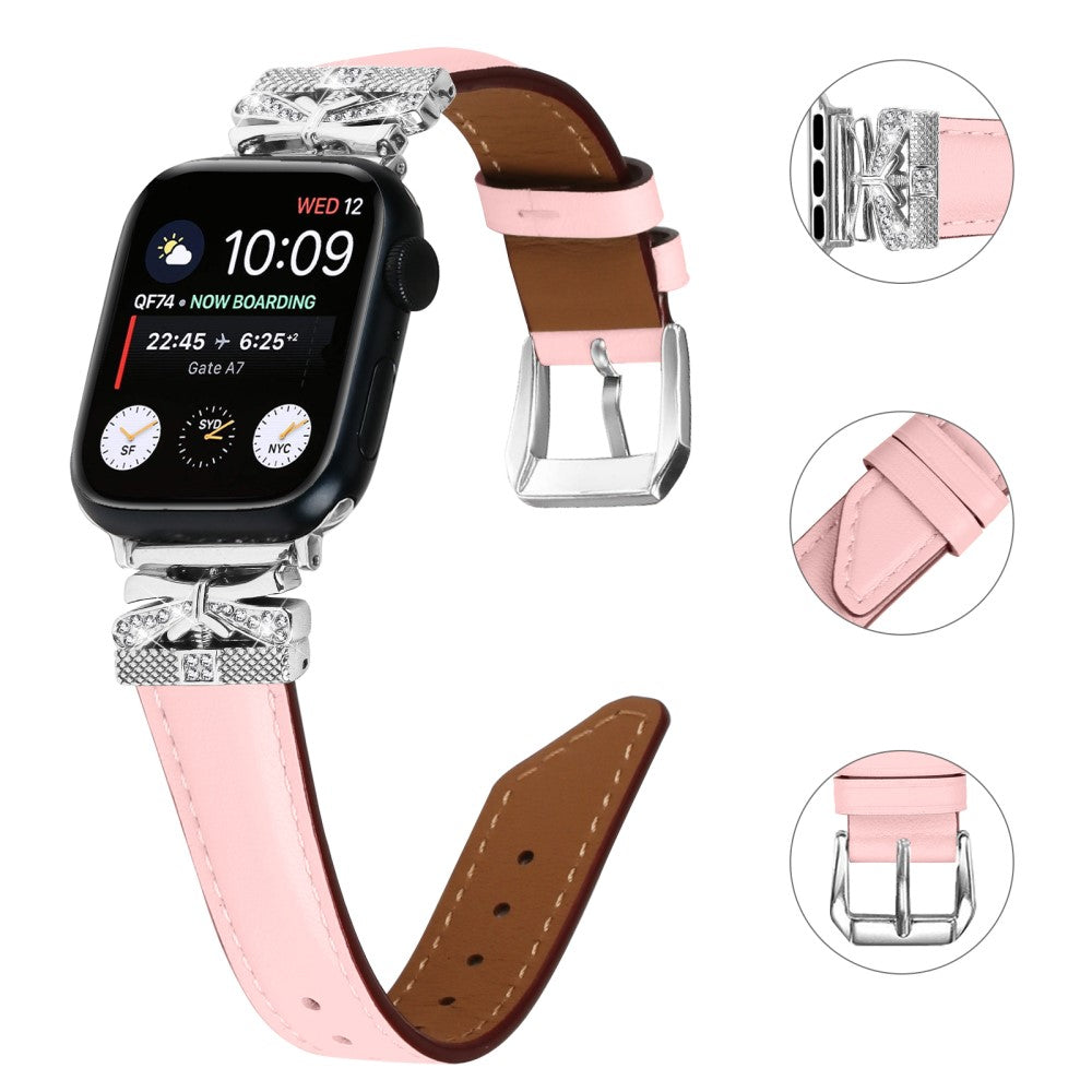 Sejt Kunstlæder Og Rhinsten Universal Rem passer til Apple Smartwatch - Pink#serie_3
