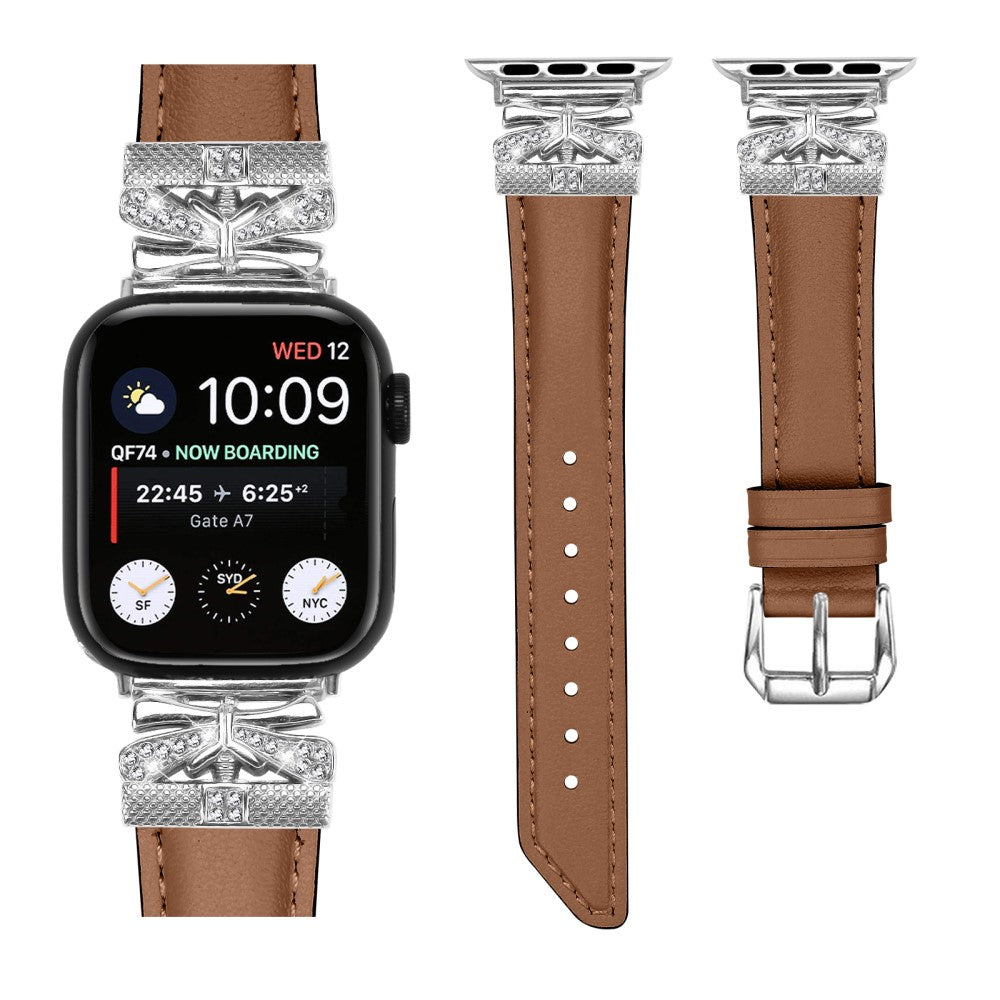 Sejt Kunstlæder Og Rhinsten Universal Rem passer til Apple Smartwatch - Brun#serie_6