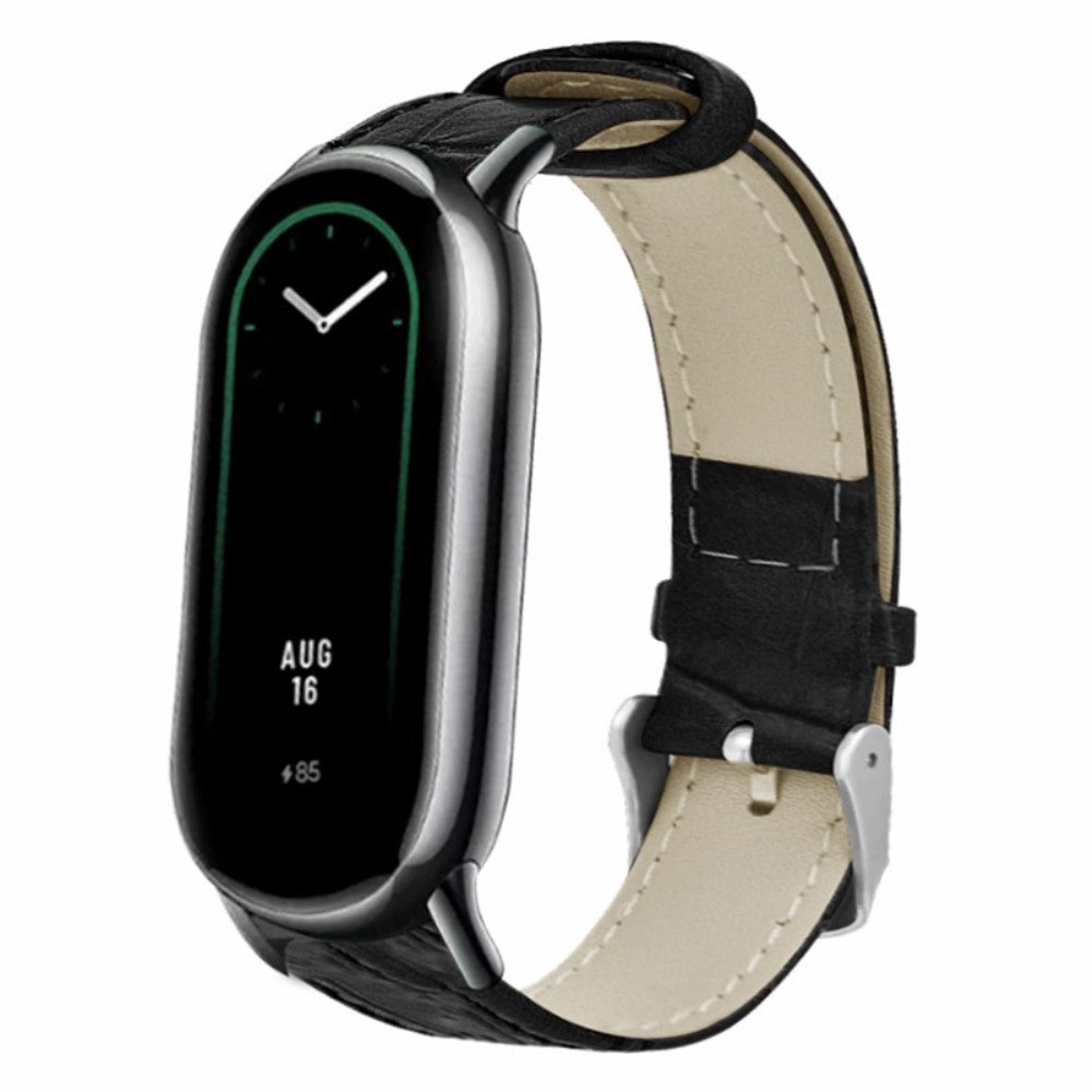 Helt Vildt Skøn Ægte Læder Rem passer til Xiaomi Smart Band 8 - Sort#serie_2