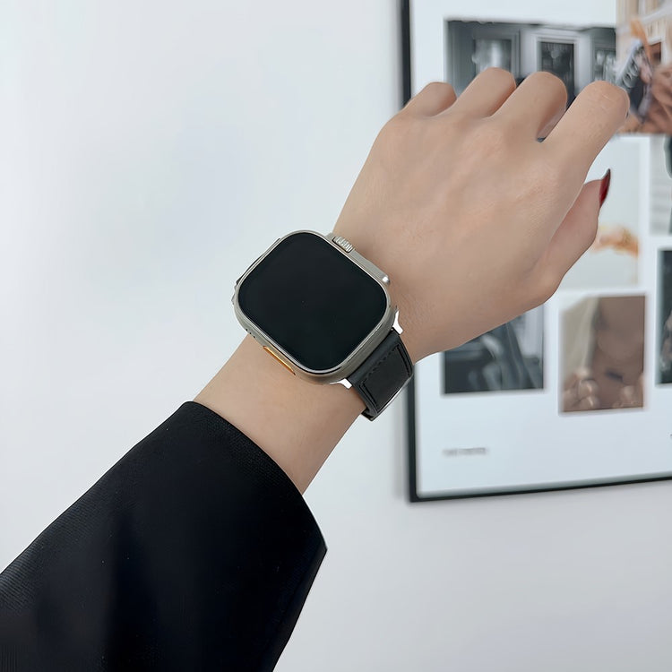 Sejt Kunstlæder Og Silikone Universal Rem passer til Apple Smartwatch - Sort#serie_2