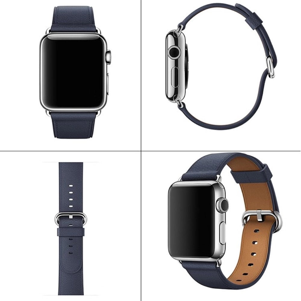 Super Sejt Ægte Læder Universal Rem passer til Apple Smartwatch - Blå#serie_8