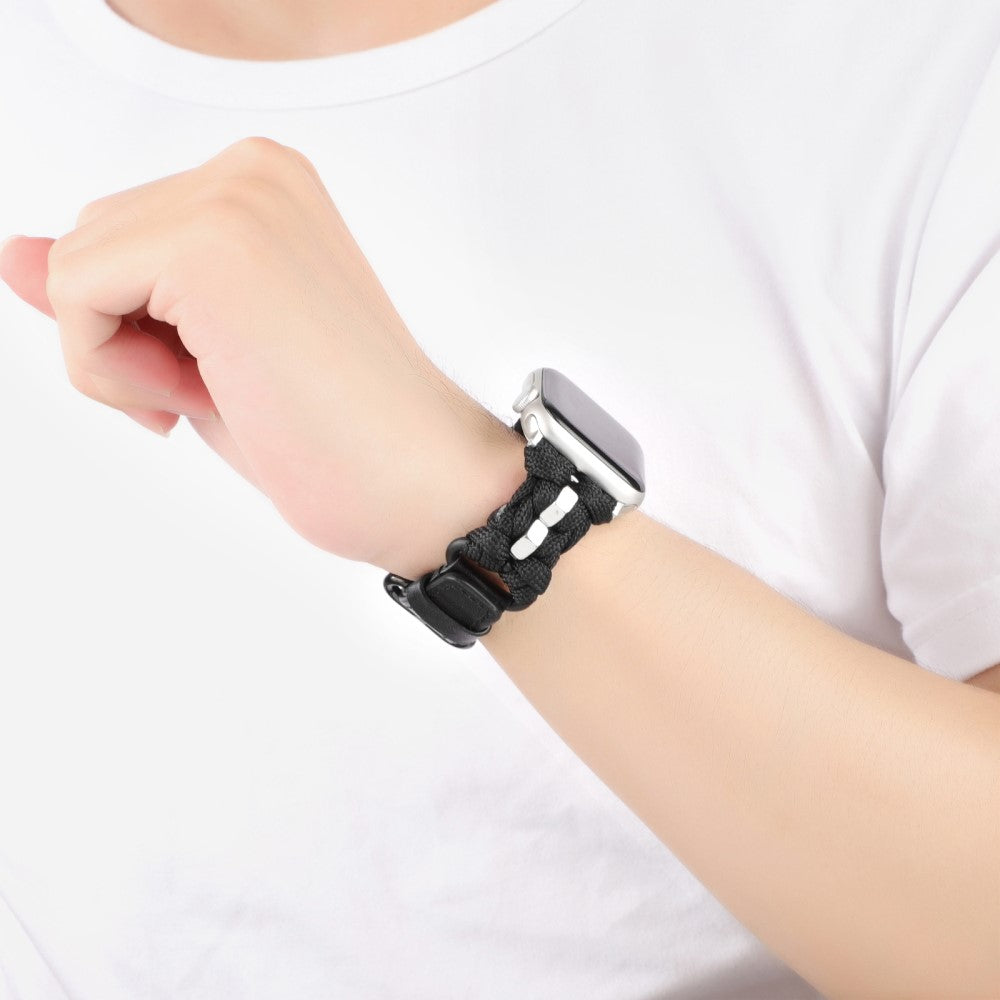 Solid Ægte Læder Og Nylon Universal Rem passer til Apple Smartwatch - Sort#serie_1