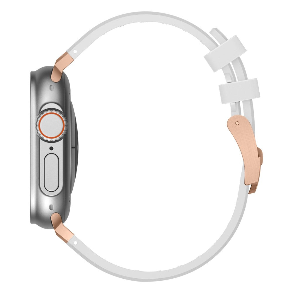 Apple Watch Series 49mm - 45mm - 44mm - 42mm Universal Liquid Silicone Watch Band - Rose Gold+White#serie_11