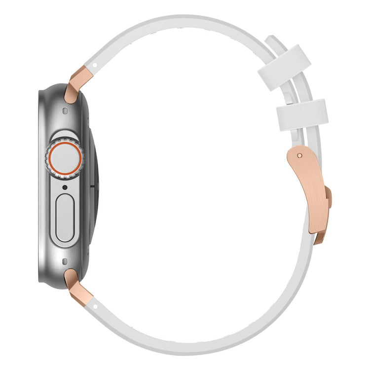 Apple Watch Series 49mm - 45mm - 44mm - 42mm Universal Liquid Silicone Watch Band - Rose Gold+White#serie_11