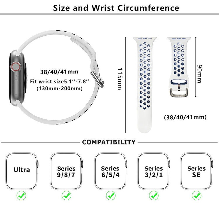 Rigtigt Sejt Silikone Universal Rem passer til Apple Smartwatch - Hvid#serie_3