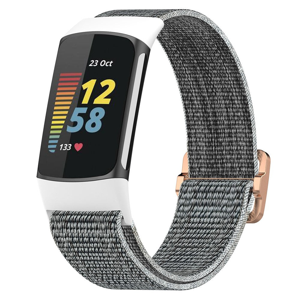 Fed Nylon Universal Rem passer til Fitbit Charge 5 / Fitbit Charge 6 - Sølv#serie_3