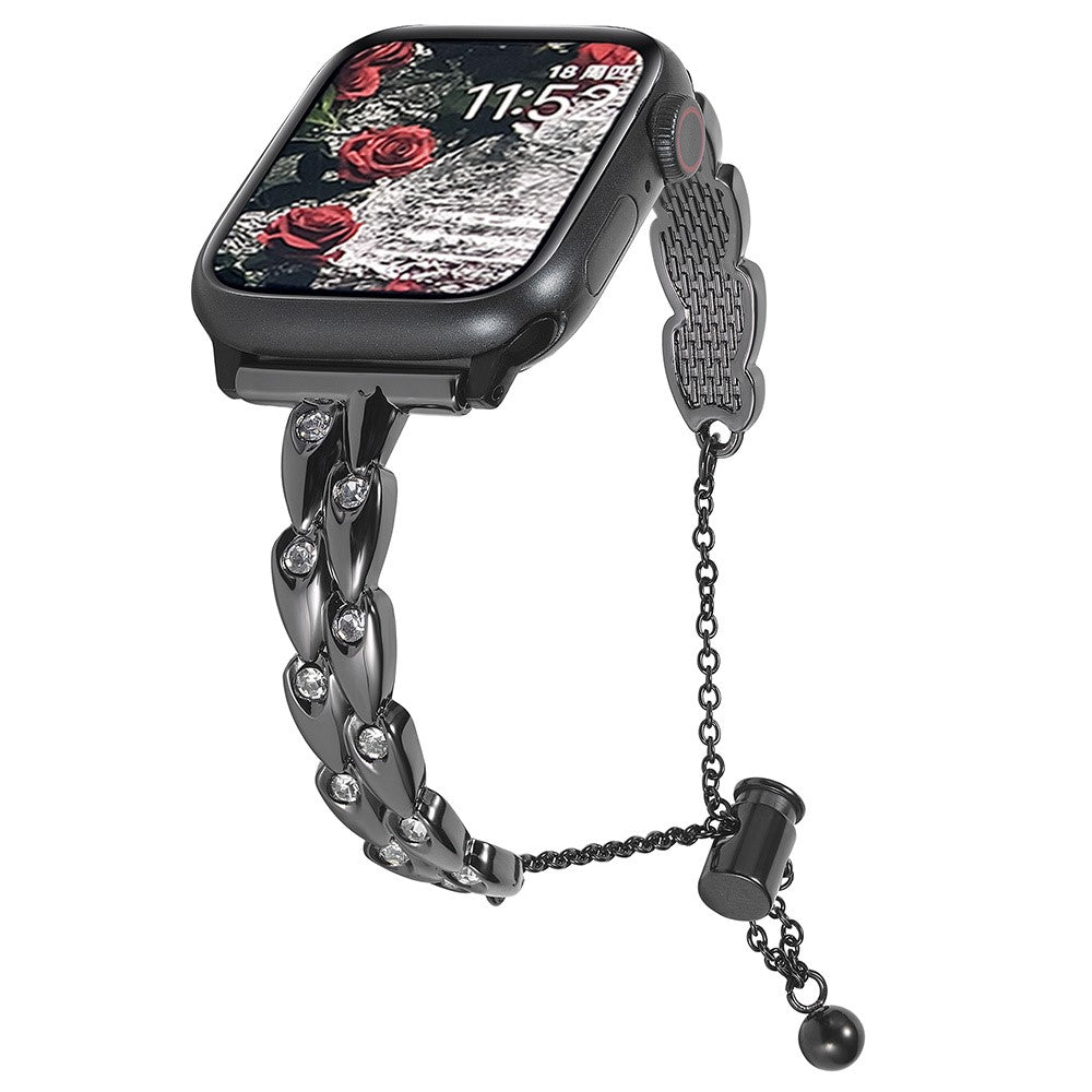 Tough Apple Smartwatch Metal And Rhinestone Universel Strap - Black#serie_5