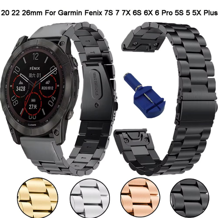 Stainless Steel Strap Garmin QuickFit 22mm / Garmin Fenix 7 / 7 Pro / 6 Three Beads Watch Band - Black#serie_4