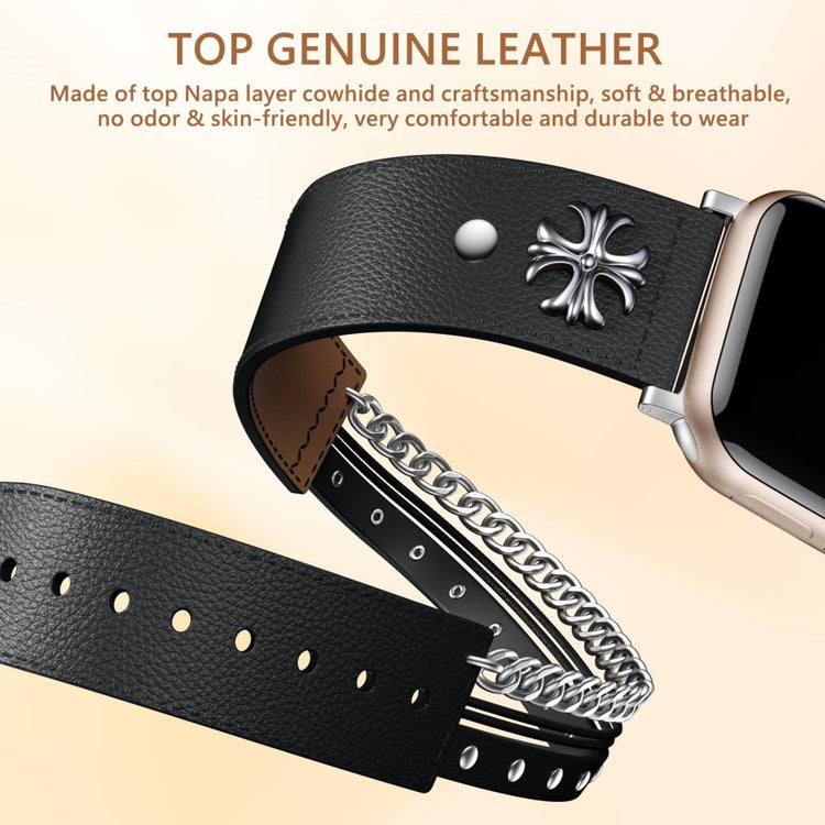 Tough Apple Smartwatch Genuine Leather Universel Strap - Black#serie_1