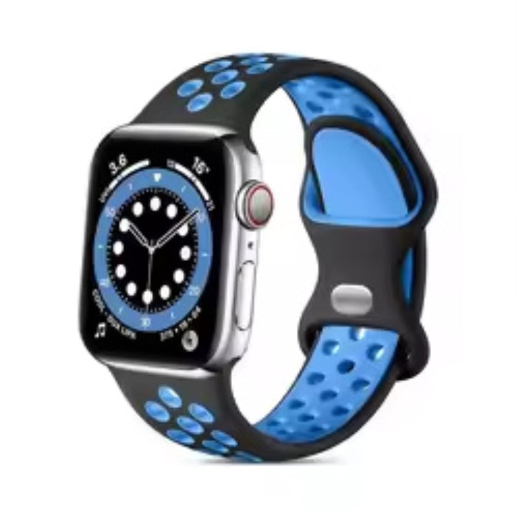 Apple Watch Series 49mm - 45mm - 44mm - 42mm4mm / 3 2 1 42 Silicone Watch Strap - Black+Light Blue#serie_8