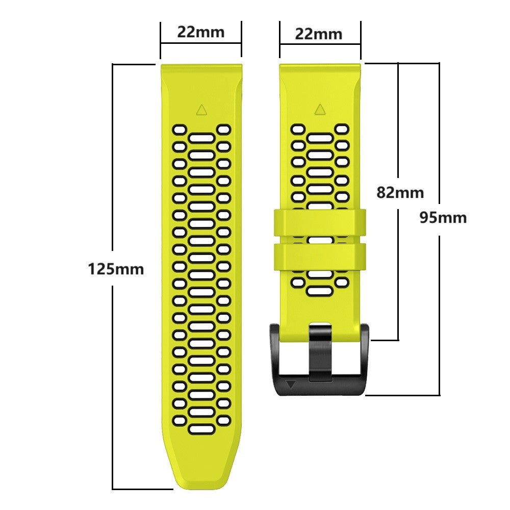 Garmin Fenix 7 / 7 Pro Silicone Watch Strap 22mm Dual Color Band with 3 Rows Holes - Lime+Black#serie_9