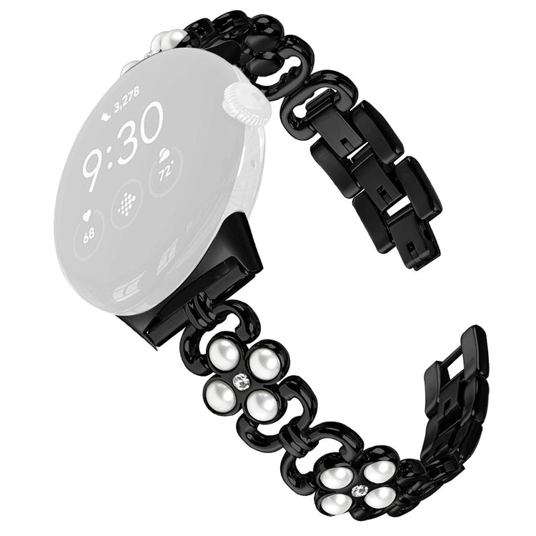 Stainless Steel band Google Pixel 2 Pearl Decor Four Leaf Clover Watch Strap - Black#serie_1