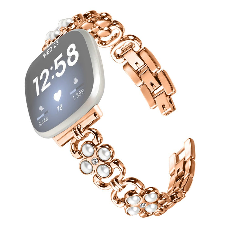 Fitbit Versa 3 / Fitbit Sense Wholesale Stainless Steel Watch band with Pearl Decor - Rose Gold#serie_2