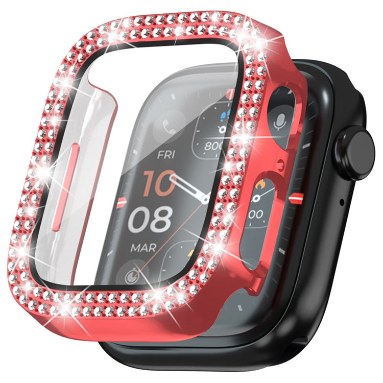 Apple Watch Series 4 / 5 / 6 / SE / SE (2022) 40mm Rhinestone Decor Electroplating Bump Resistant Watch Case with Tempered Glass Film - Red#serie_3