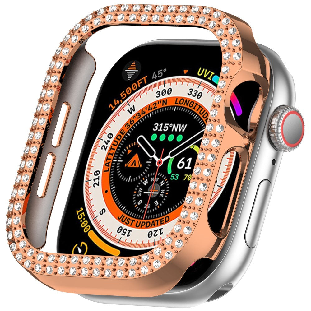 Apple Watch Series 10 42mm Double Row Rhinestone Decor Hollow-Out Cover Bump Resistant Watch Frame Case - Rose Gold#serie_1