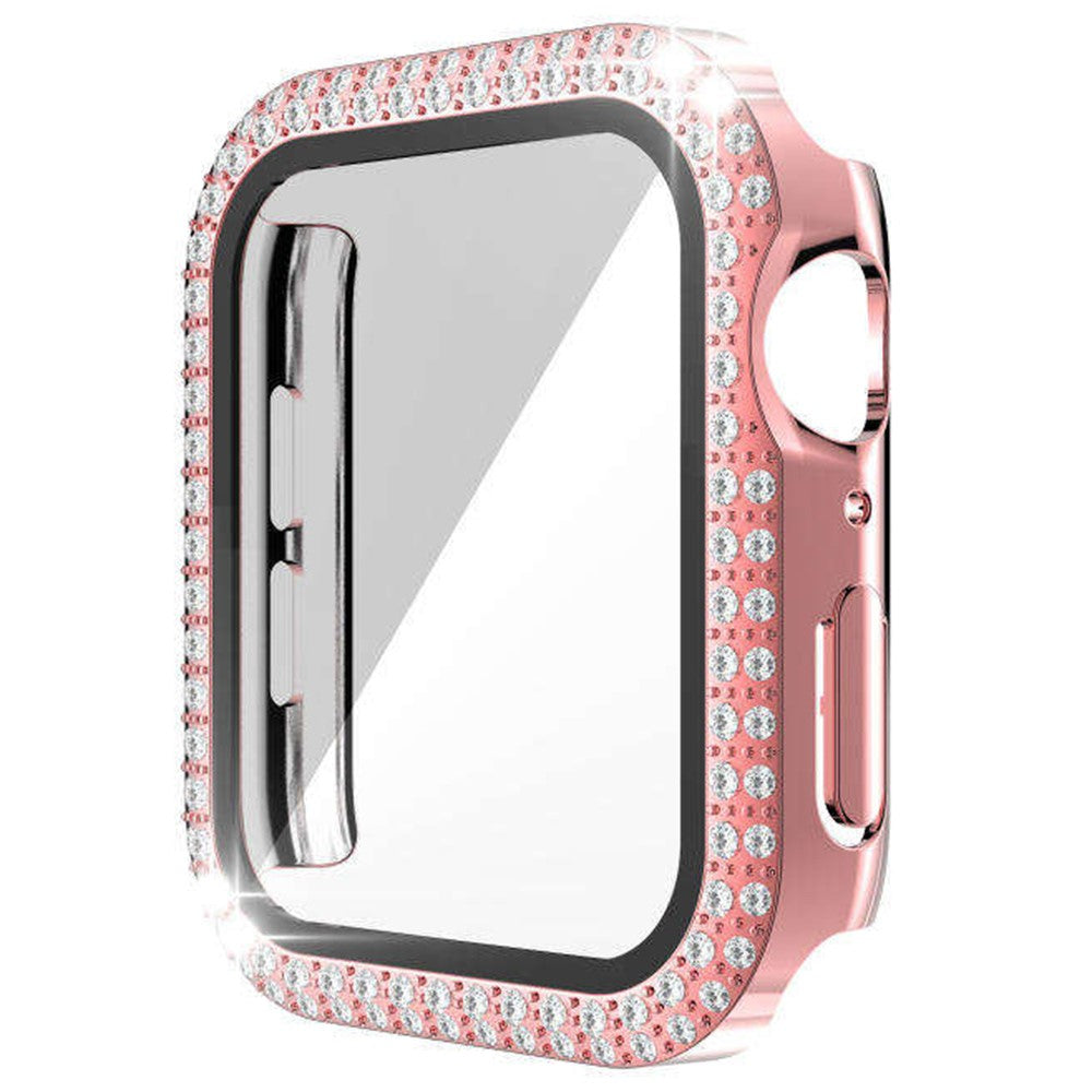 Flot Universal Cover med Skærmbeskytter i Rhinsten og Glas passer til Apple Smartwatch - Pink#serie_3
