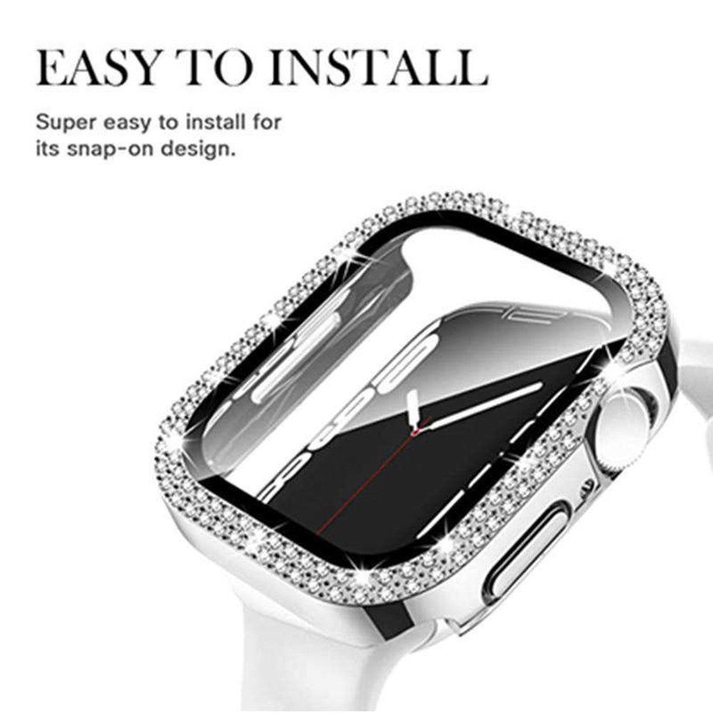 Apple Watch Series 9 8 7 41mm Watch Case Rhinestone Electroplating Frame with Tempered Glass Film - Pink#serie_3