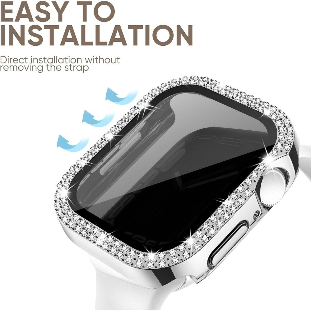 Mega Good Apple Smartwatch Universel Cover with Screen Protector in Rhinestone and Glass - Silver#serie_12