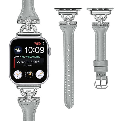 Pænt Ægte Læder Og Rhinsten Universal Rem passer til Apple Smartwatch - Sølv#serie_1