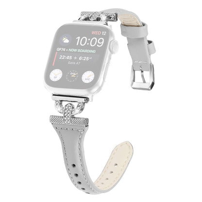 Pænt Ægte Læder Og Rhinsten Universal Rem passer til Apple Smartwatch - Sølv#serie_1