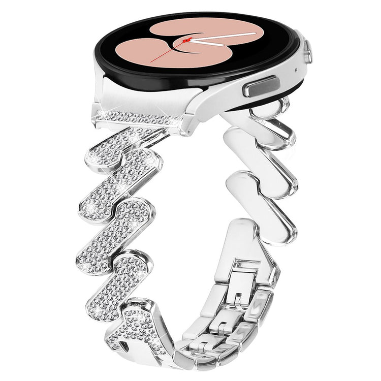 Sejt Metal Og Rhinsten Universal Rem passer til Samsung Smartwatch - Sølv#serie_4
