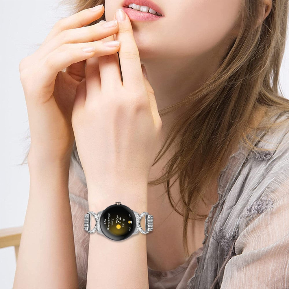 Meget Cool Metal Og Rhinsten Rem passer til Google Pixel Watch - Sølv#serie_4