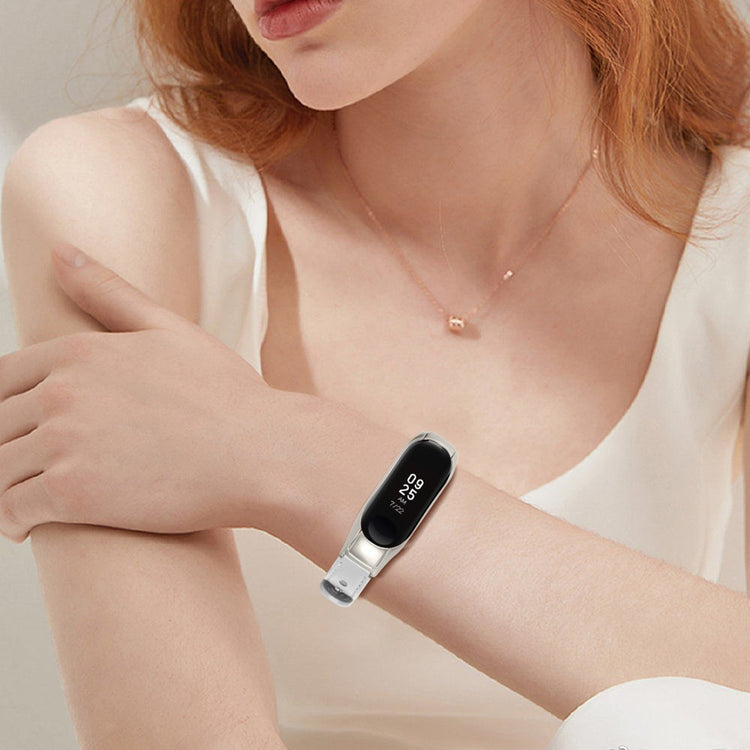 Mega Komfortabel Ægte Læder Rem passer til Xiaomi Smart Band 8 - Hvid#serie_1