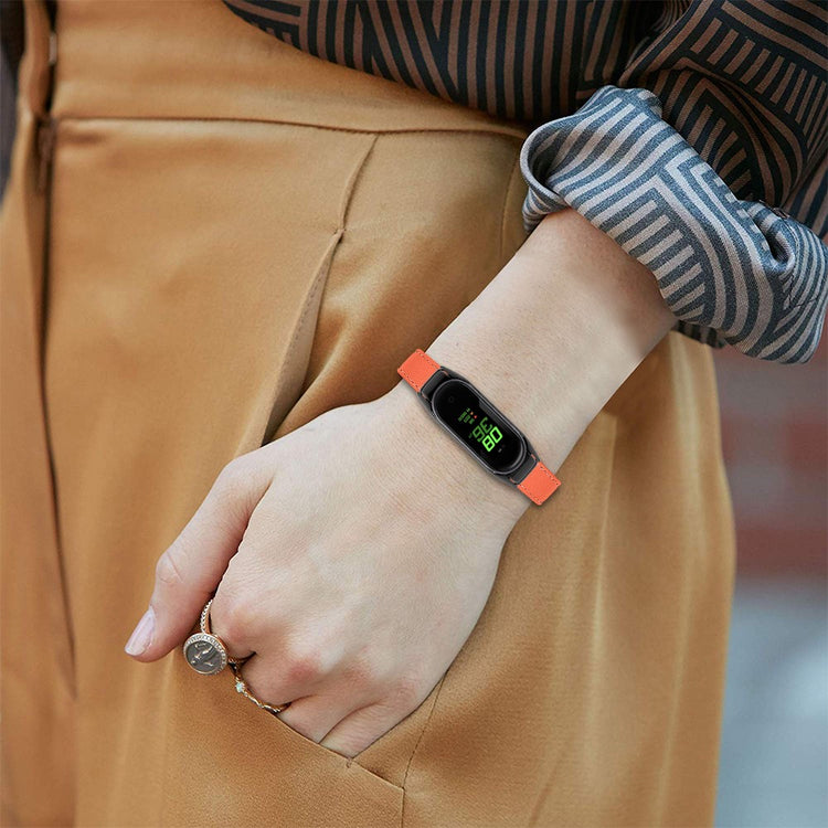 Mega Hårdfør Ægte Læder Rem passer til Xiaomi Smart Band 8 - Orange#serie_2