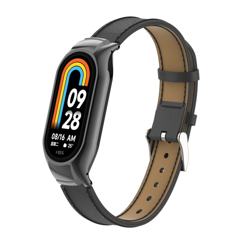 Rigtigt Fint Metal og Kunstlæder Cover passer til Xiaomi Smart Band 8 - Sort#serie_2