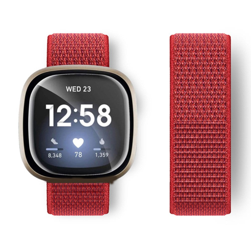 Flot Nylon Universal Rem passer til Fitbit Sense 1 / Fitbit Versa 3 - Rød#serie_26