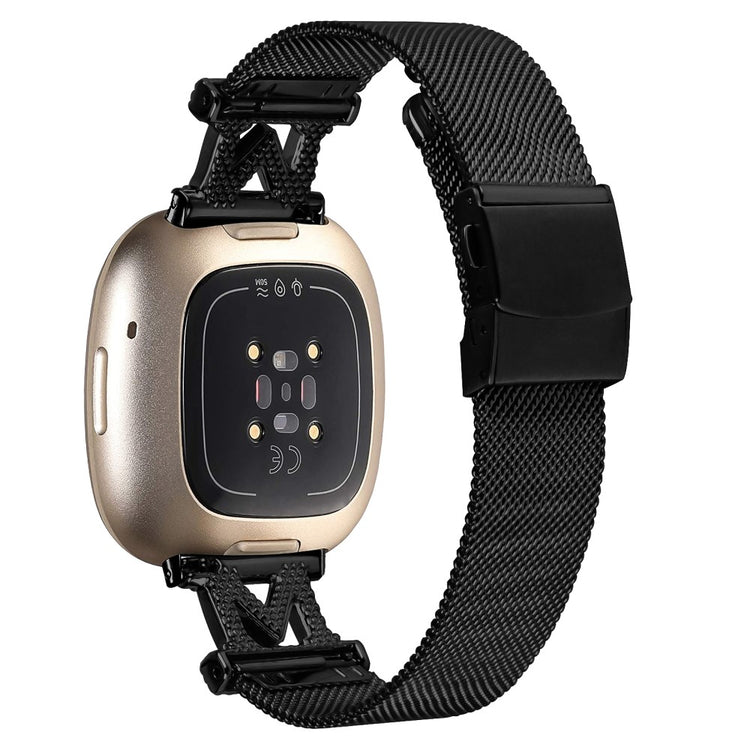 Metal Og Rhinsten Universal Rem passer til Fitbit Sense 2 / Fitbit Versa 4 - Sort#serie_112