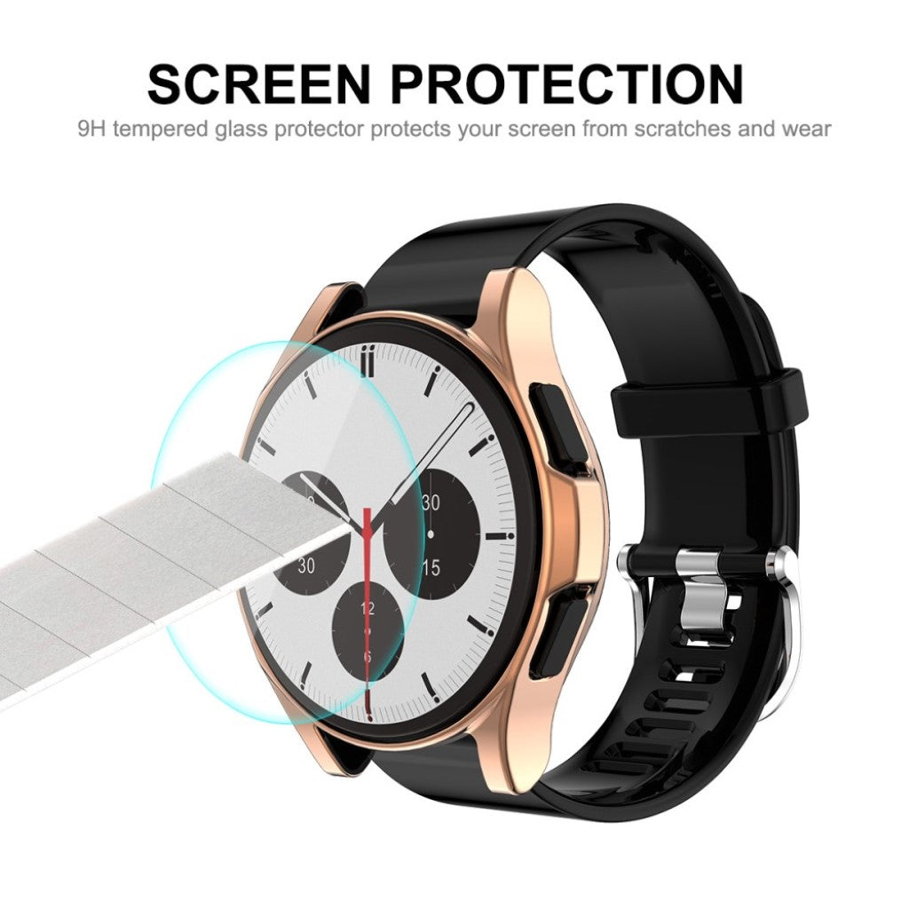 Beskyttende Samsung Galaxy Watch 4 Classic (46mm) Cover med Skærmbeskytter i Silikone og Hærdet Glas - Pink#serie_3