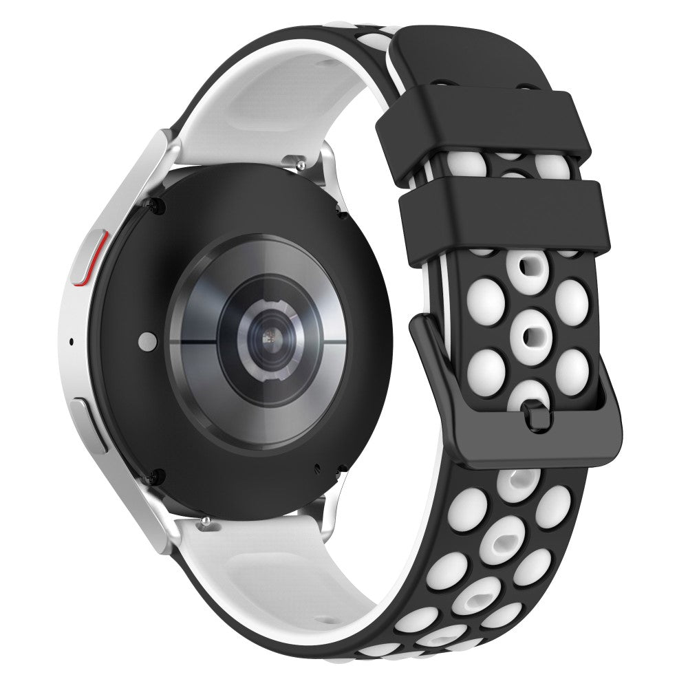 20mm Universal double color and holes design silicone watch strap - Black / White#serie_1