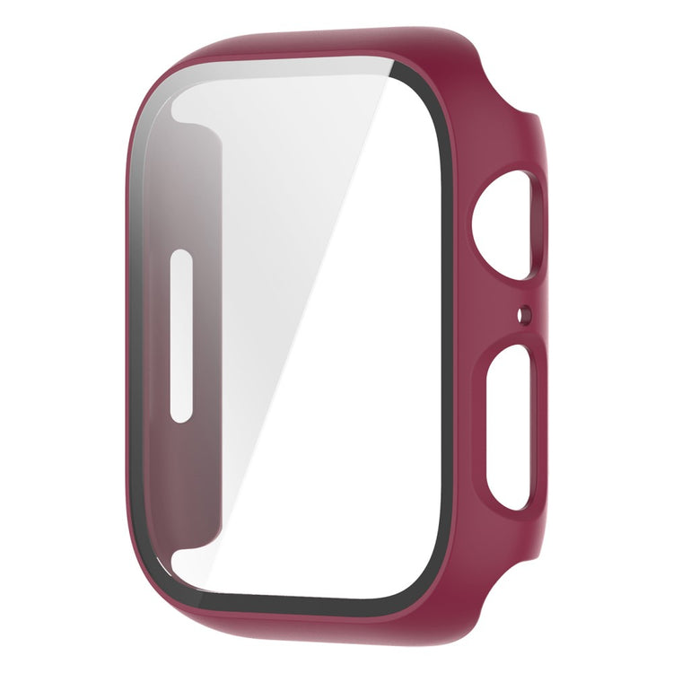 Fint Apple Watch Series 7 41mm Cover med Skærmbeskytter i Plastik og Hærdet Glas - Rød#serie_5