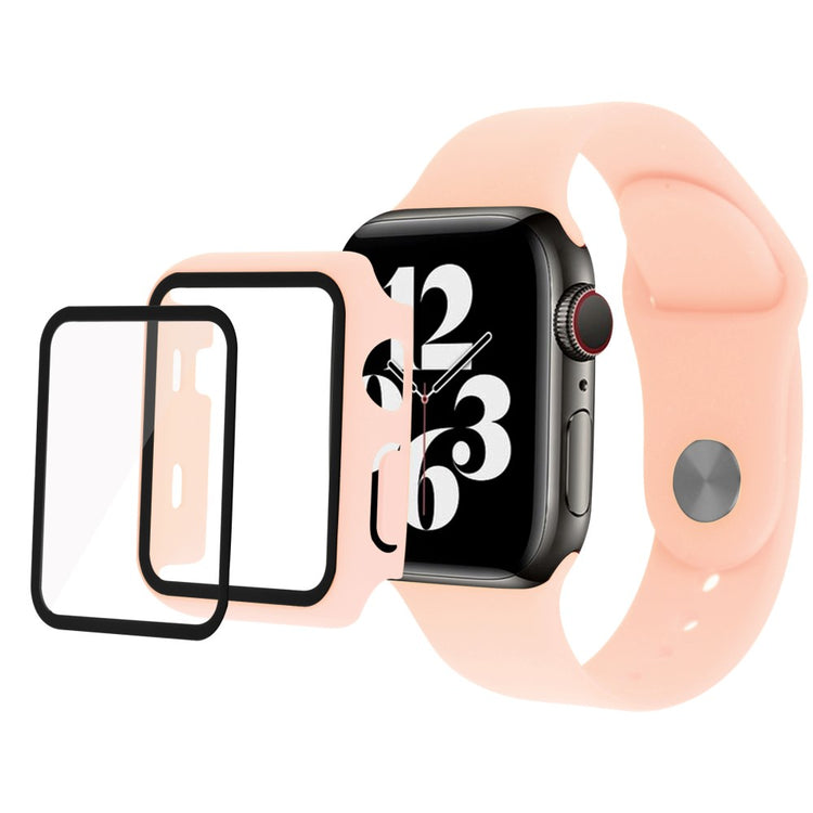 Apple Watch Series 7 41mm Silikone Cover med Rem og Hærdet Glas - Pink#serie_5