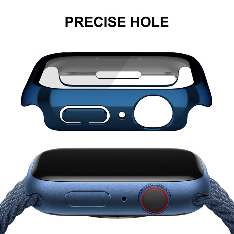 Godt Apple Watch Series 7 41mm Cover med Skærmbeskytter i Plastik og Hærdet Glas - Blå#serie_5