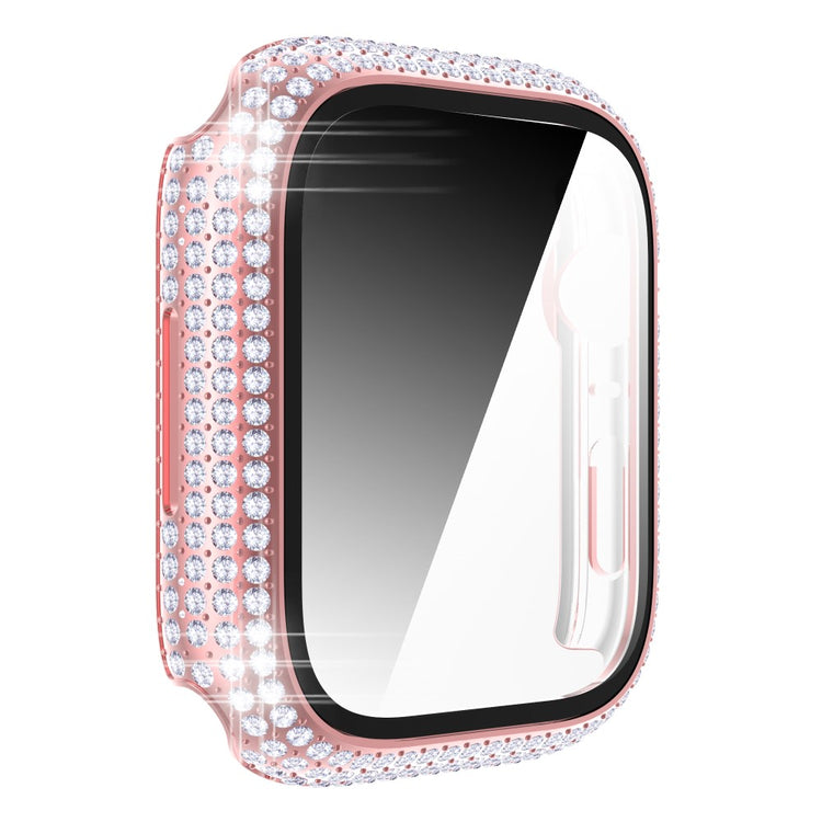 Beskyttende Apple Watch Series 7 41mm Cover med Skærmbeskytter i Plastik og Rhinsten - Pink#serie_2