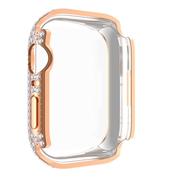 Beskyttende Apple Watch Series 7 41mm Cover med Skærmbeskytter i Plastik og Rhinsten - Pink#serie_4