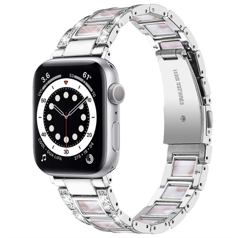 Komfortabel Apple Watch Series 7 41mm Metal og Rhinsten Rem - Sølv#serie_4