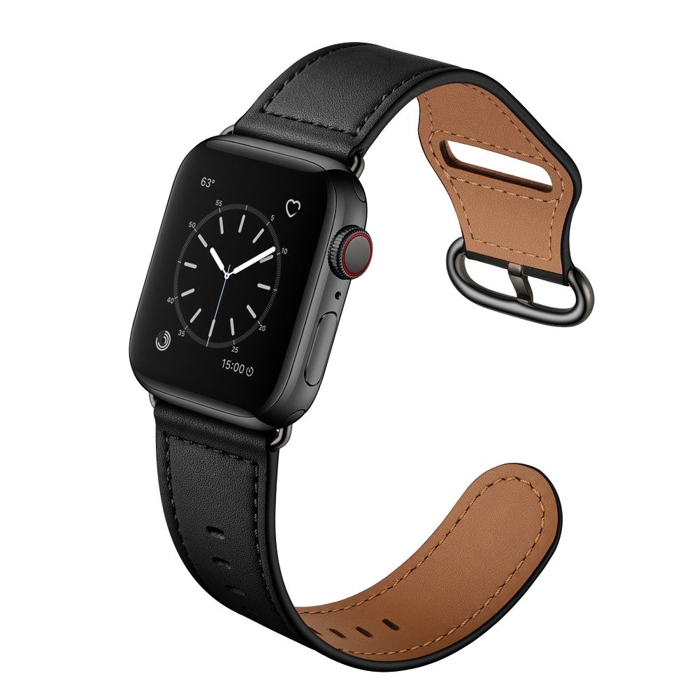 Fortrinligt Apple Watch Series 7 41mm Ægte læder Urrem - Sort#serie_1