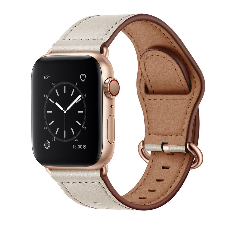 Fortrinligt Apple Watch Series 7 41mm Ægte læder Urrem - Beige#serie_3