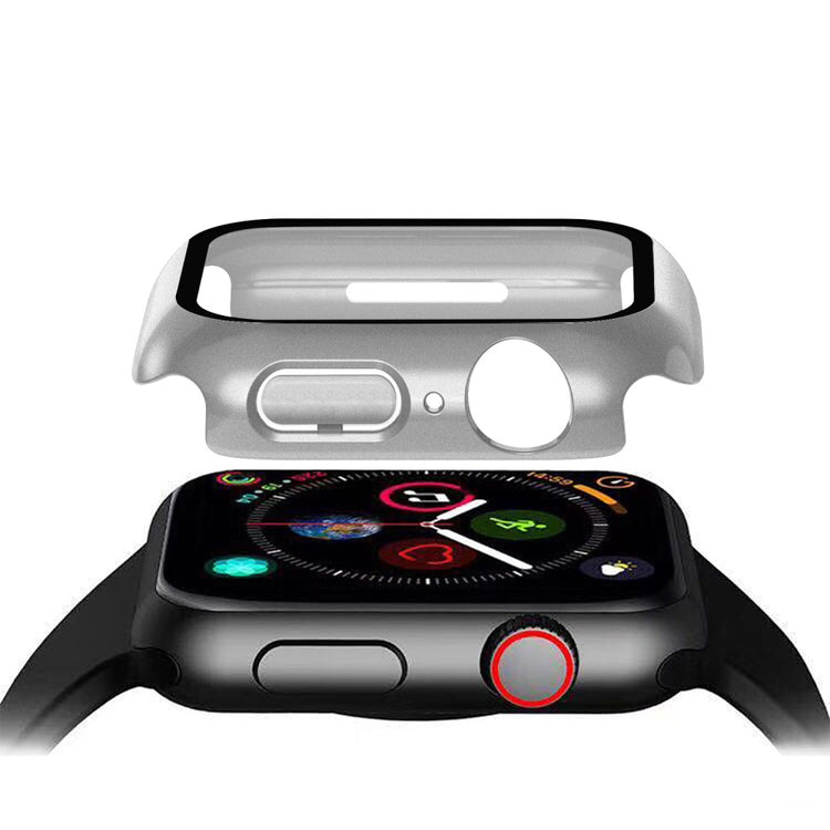 Vildt Godt Apple Watch Series 7 45mm Cover med Skærmbeskytter i Plastik og Hærdet Glas - Sølv#serie_12