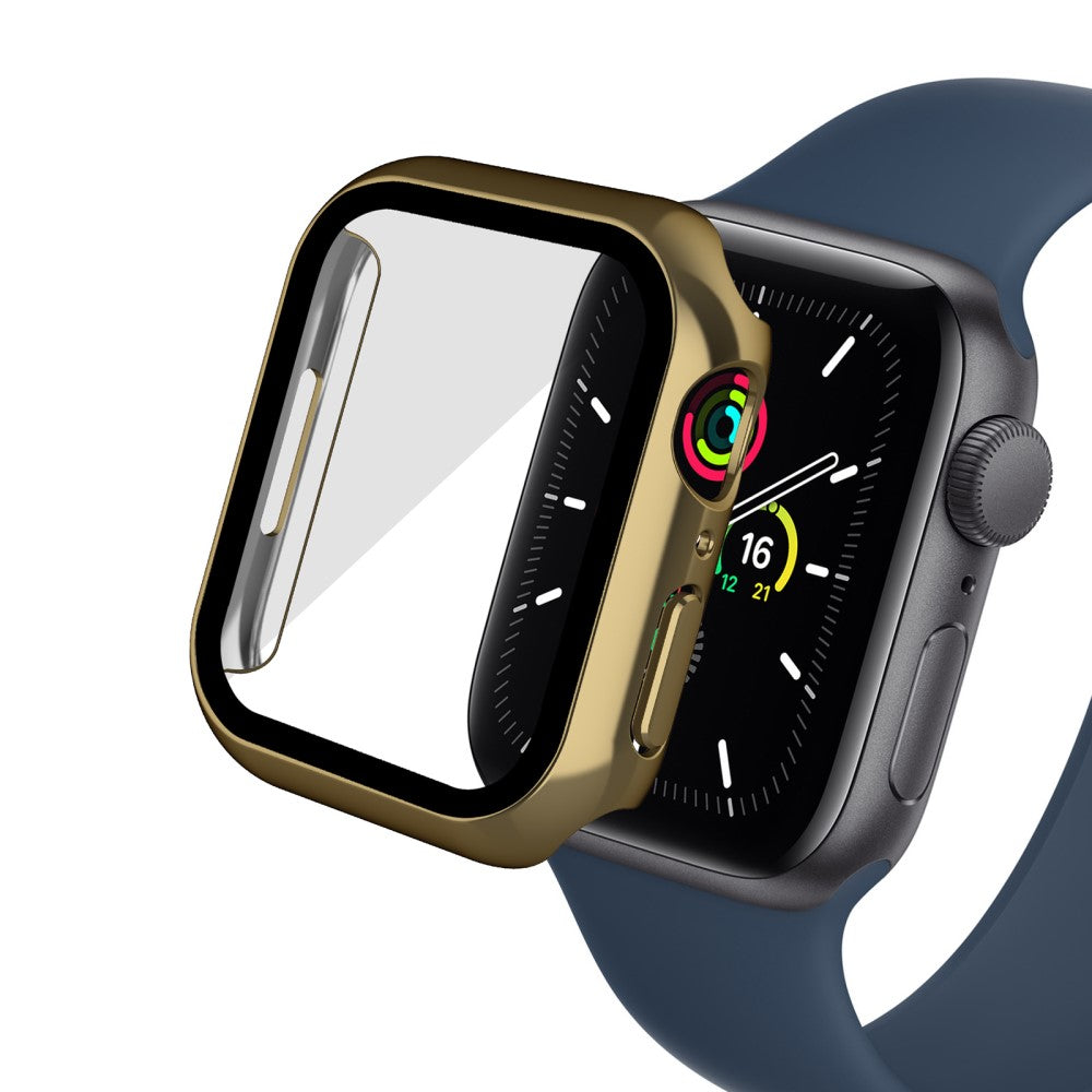 Super Pænt Apple Watch Series 7 45mm Cover med Skærmbeskytter i Plastik og Hærdet Glas - Guld#serie_5